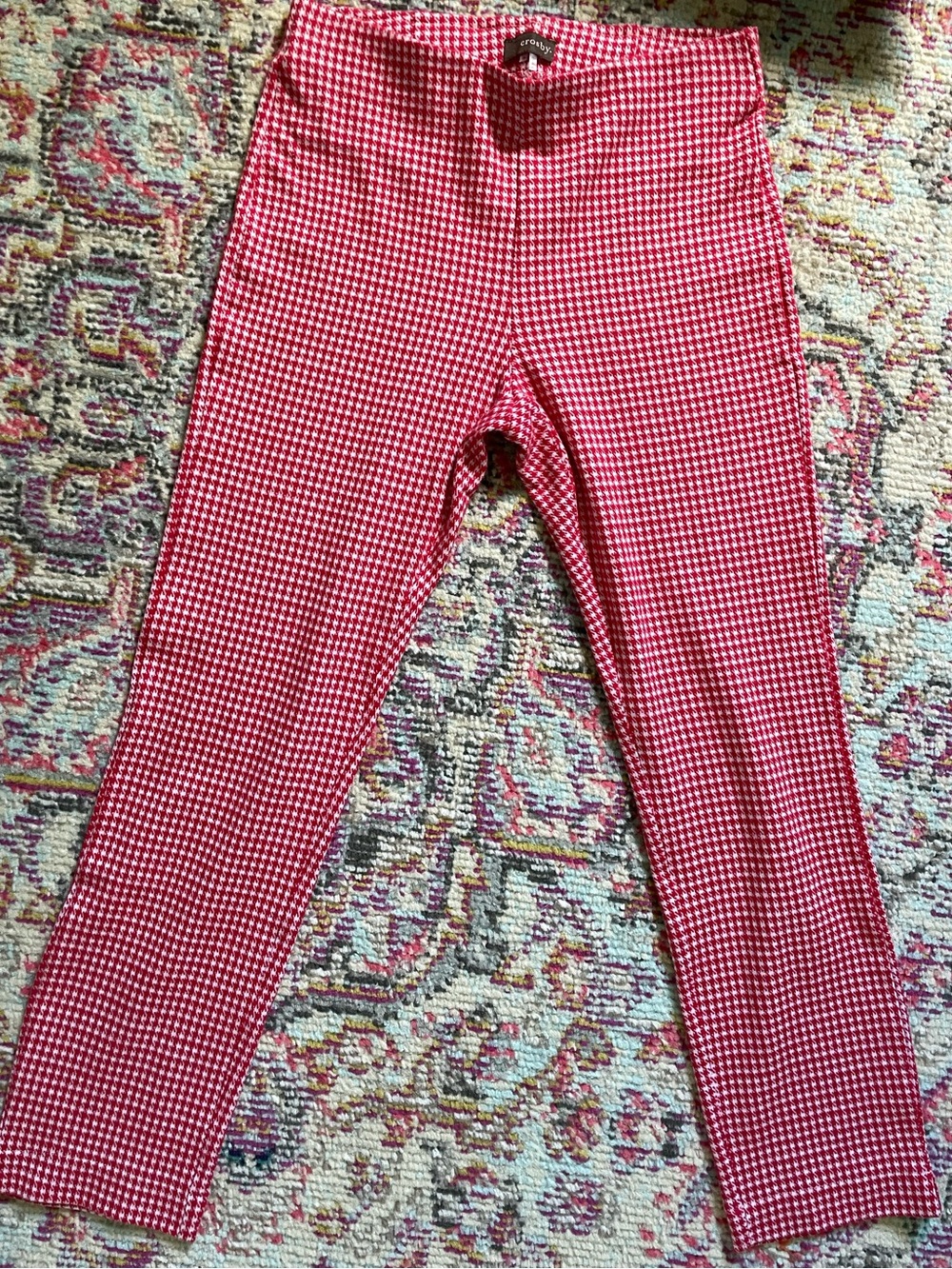 High-Rise Red Gingham Stretch Capris